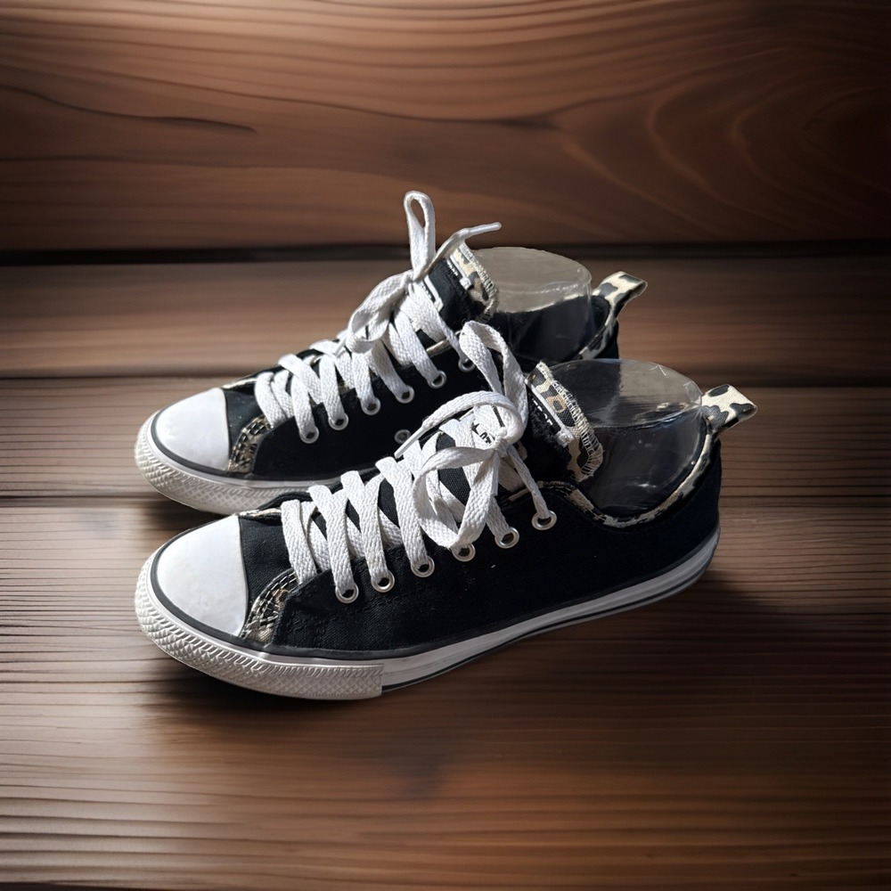 Converse All Star CTAS Double Upper Ox Black Leopard Print Sneakers Women's 8